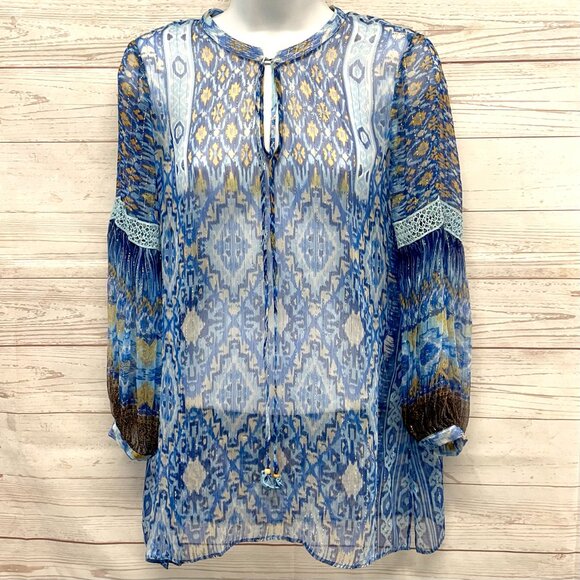 Hale Bob Silk Chiffon Metallic Accent Blouse - Picture 5 of 7